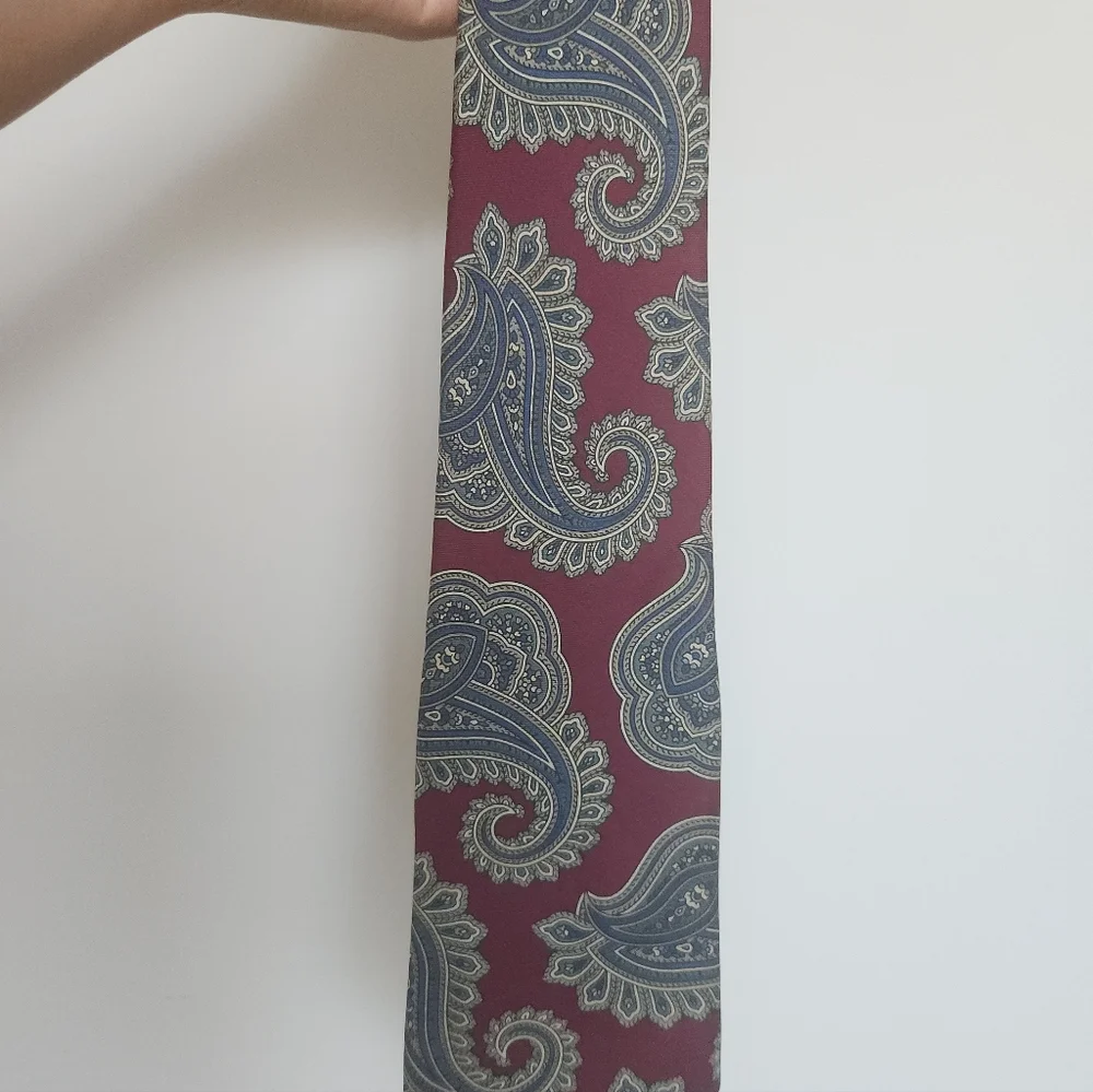 Christian Dior Monsieur 100% Silk Paisley Tie Burgundy Blue Made In Italy